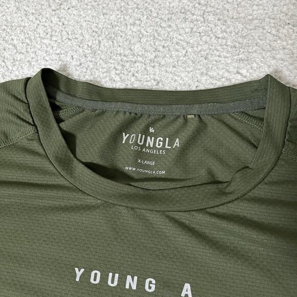 Youngla Shirt Mens XL Green Performance Workout Stretch Lightweight Short Sleeve - Picture 6 of 9